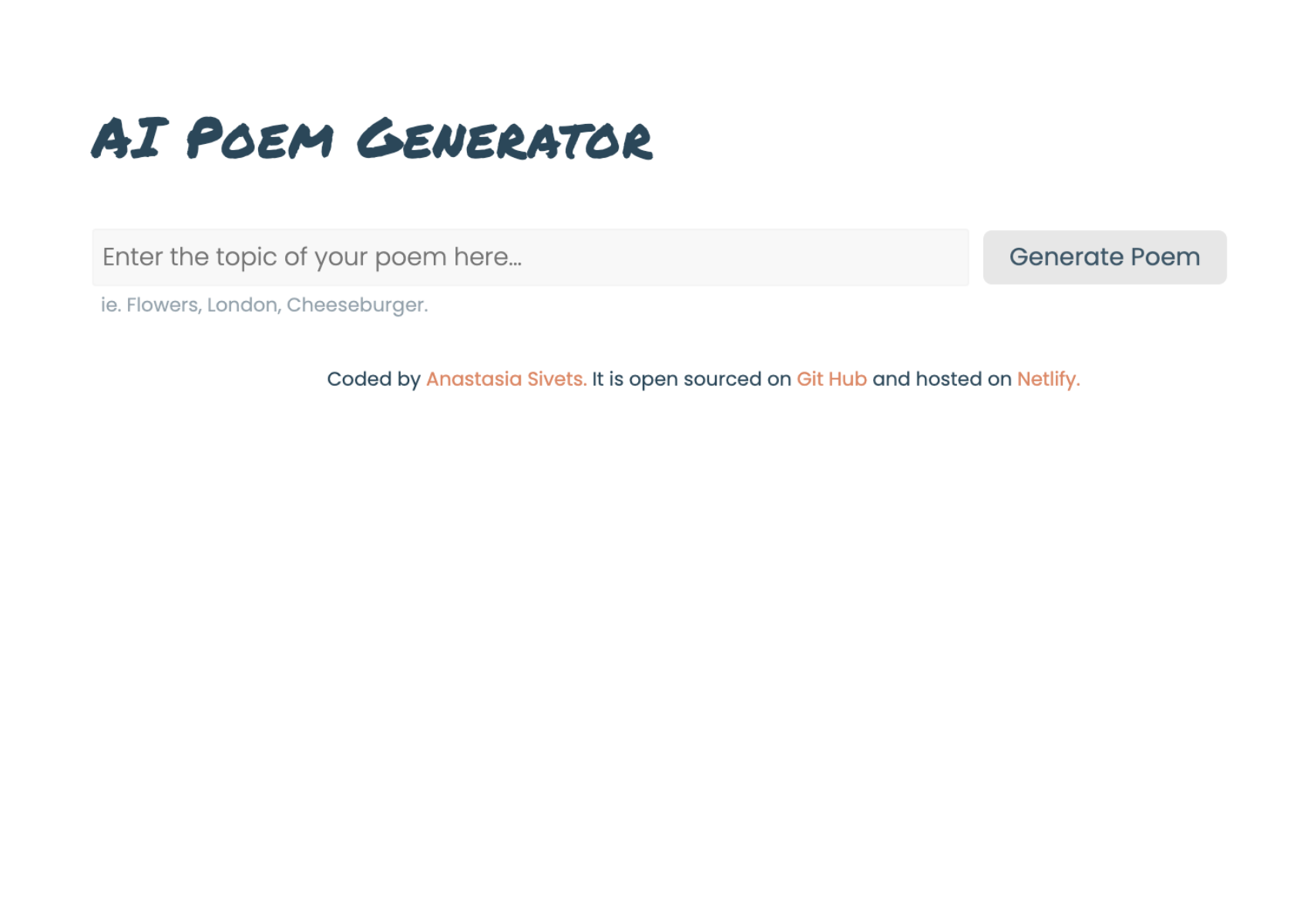 ai poem generator project screenshot
