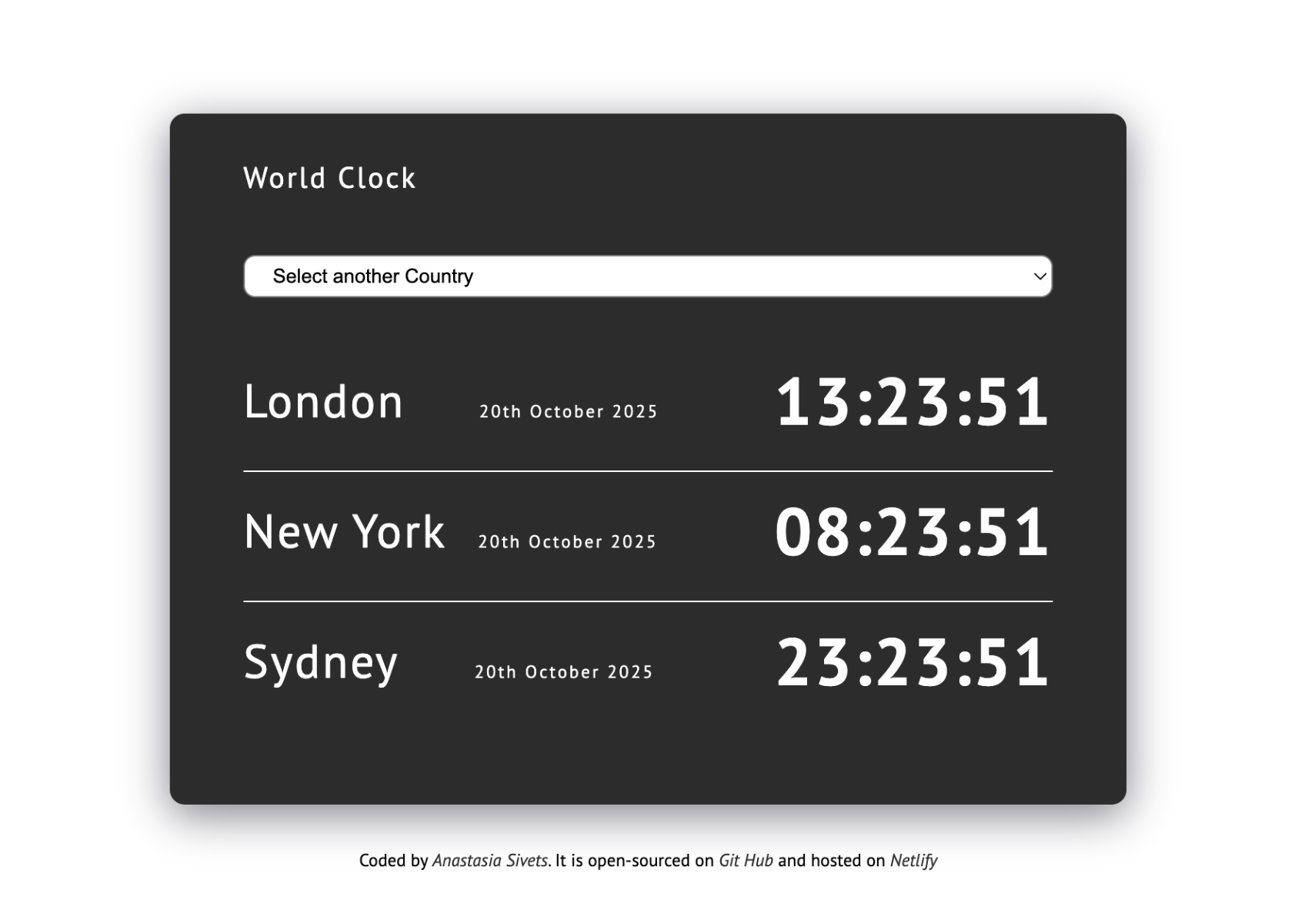 world clock project screenshot